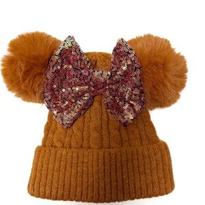 Disney Inspired Mouse Ears Beanie with Sequin Bow, Adult Knit Hat